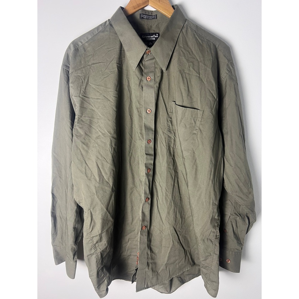Kilburne Finch Button Down Shirt Mens 18 34/35 Olive‎ Green Long Sleeve Pocket